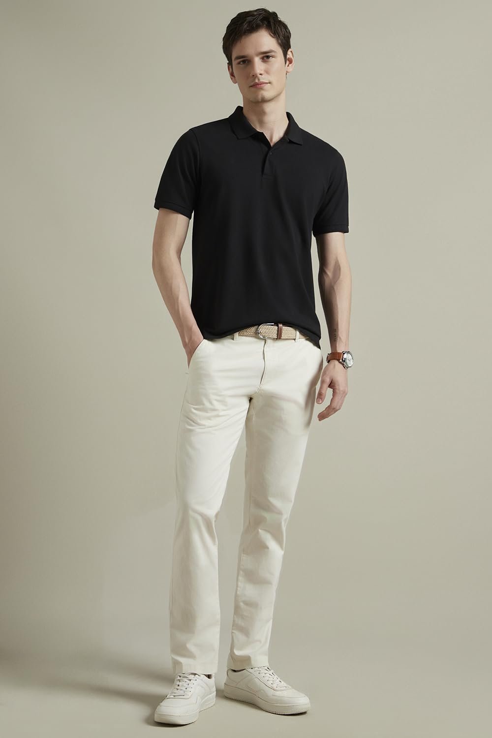 Louis Philippe Men's Slim Pants (LYTFCSLPR38083_Cream, Mid Rise