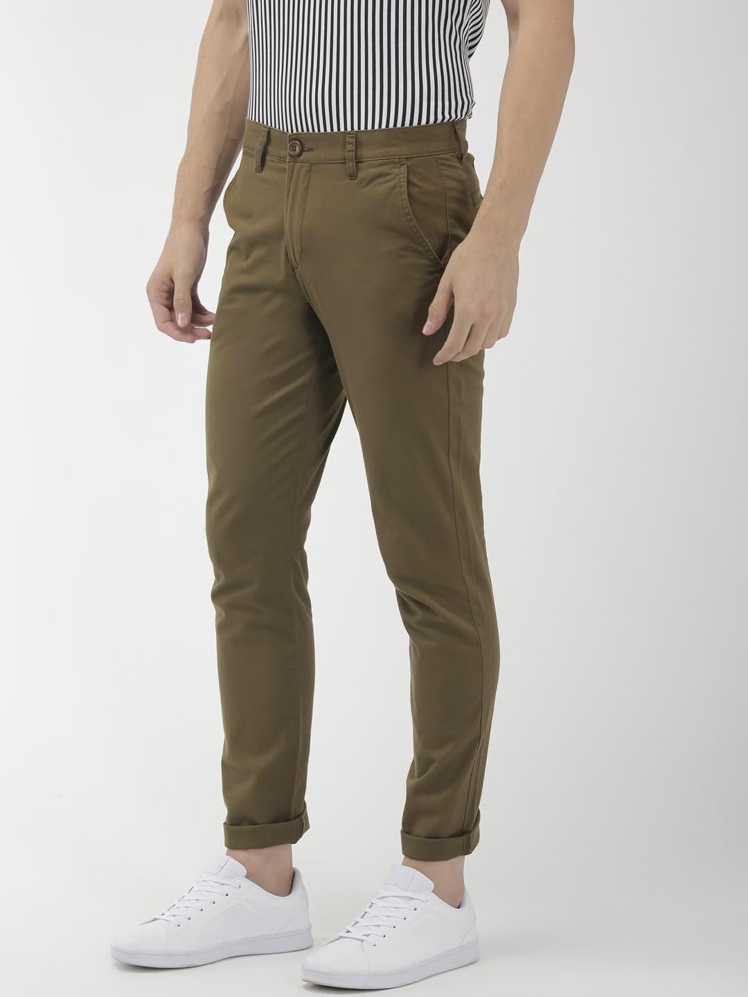 The Indian Garage Co Men Mid Rise Slim Fit Solid Mid-Rise Stretchable Chinos Cloud Grey