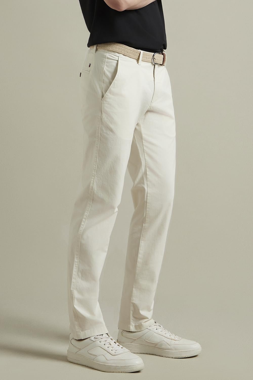 Louis Philippe Men's Slim Pants (LYTFCSLPR38083_Cream, Mid Rise