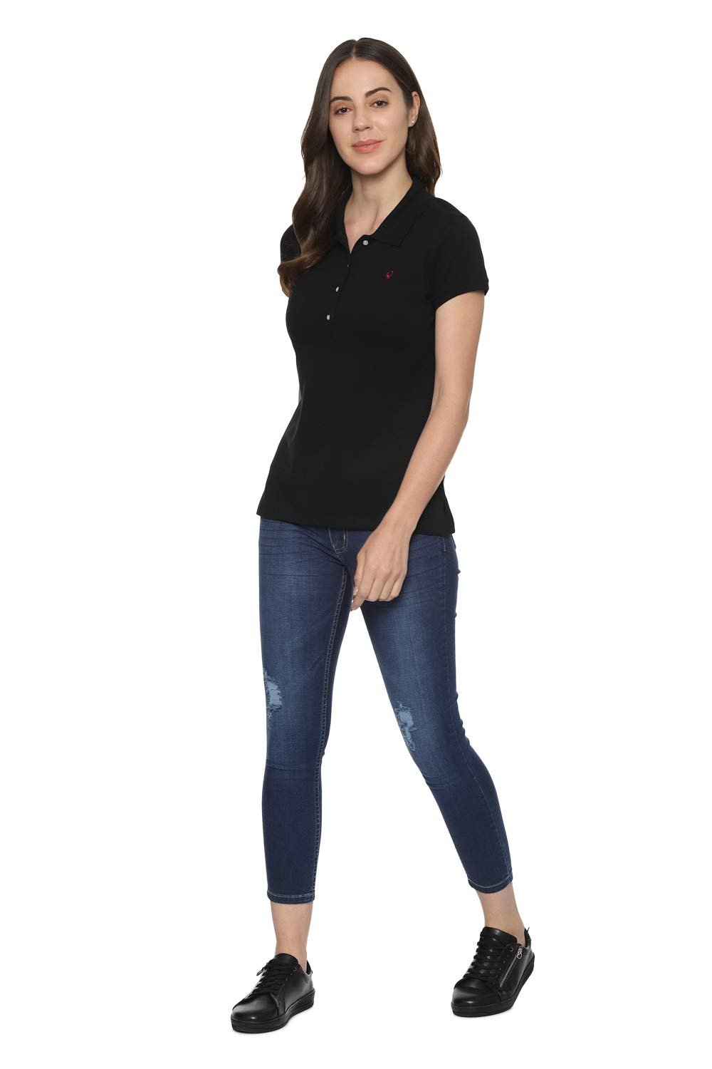 Allen Solly Women's Regular Polo Shirt (AHCTCRGFF25308_Black Solid M)