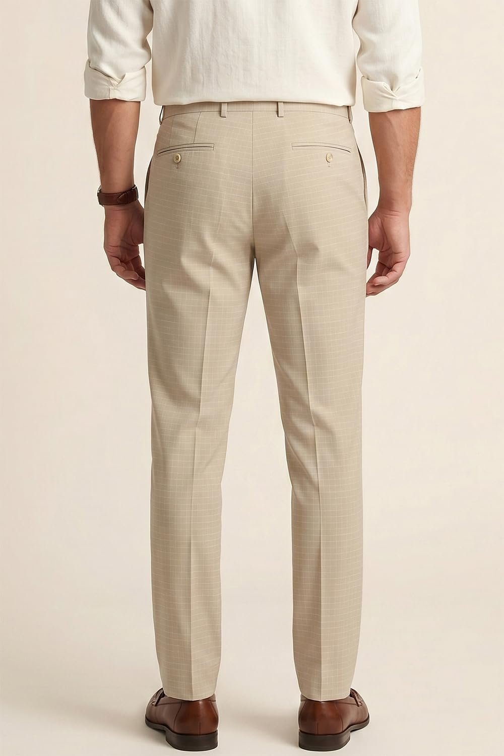 Peter England Men's Textured Everyday Signature Neo-Slim Fit Mid Rise Formal Trouser Khaki