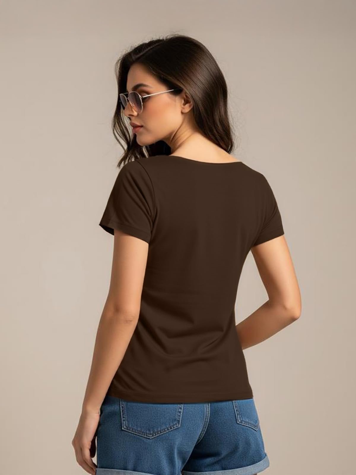 JUNEBERRY Women Solid V Neck Pure Cotton T-Shirt