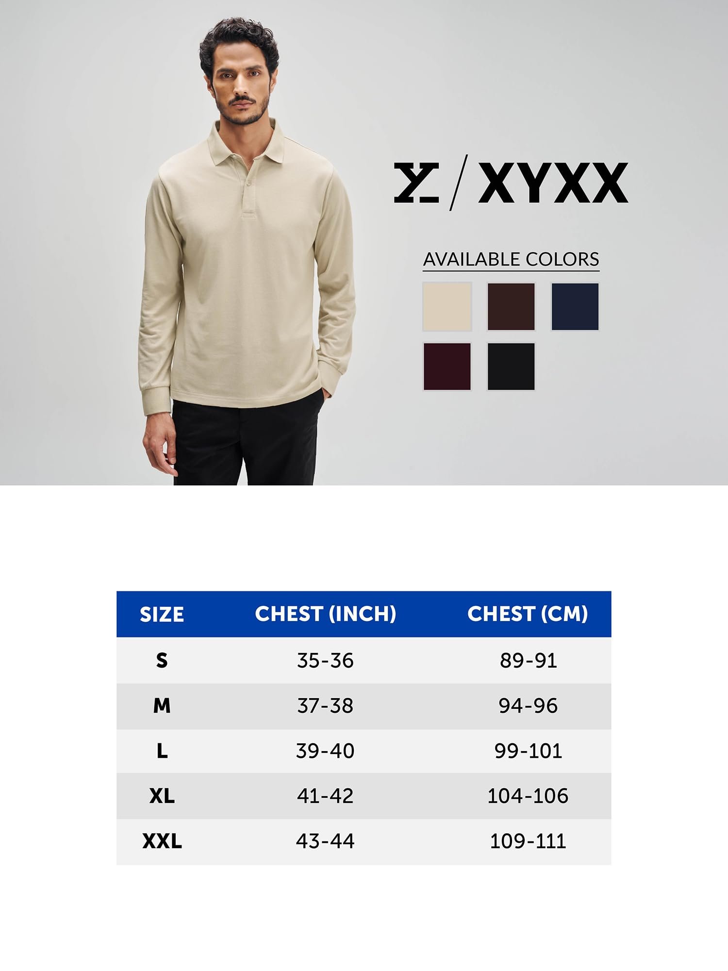XYXX Men's Solid Cotton Polo T-Shirt | Polo Neck Tshirts | Full Sleeves | Solid-Regular Fit | Irish Beige