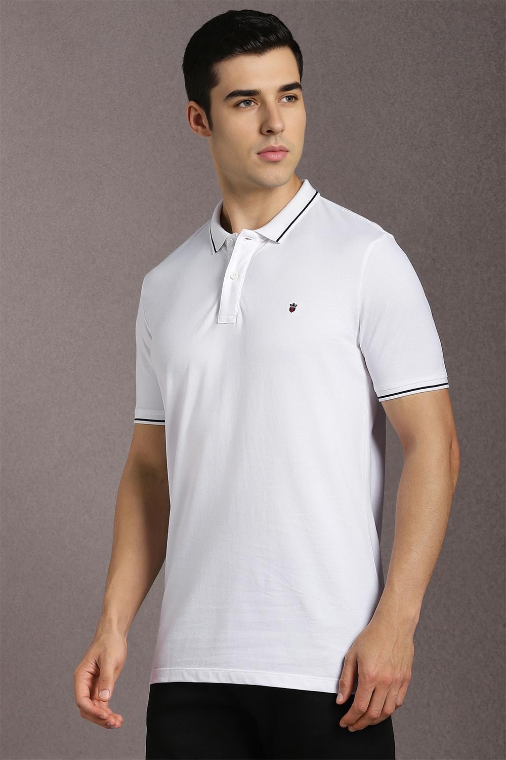 Louis Philippe Men White Solid Polo Neck T-Shirt