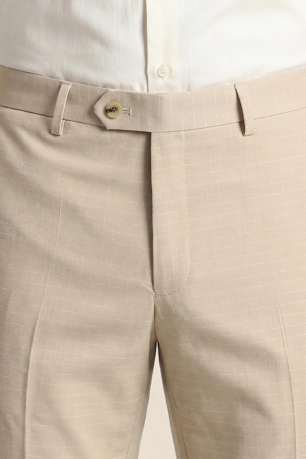 Peter England Men's Textured Everyday Signature Neo-Slim Fit Mid Rise Formal Trouser Khaki