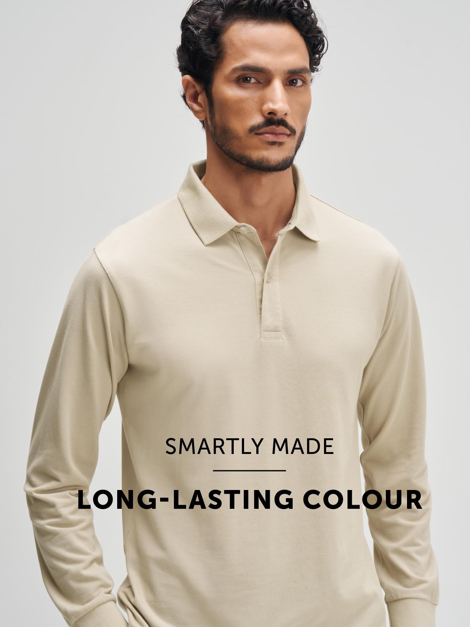 XYXX Men's Solid Cotton Polo T-Shirt | Polo Neck Tshirts | Full Sleeves | Solid-Regular Fit | Irish Beige