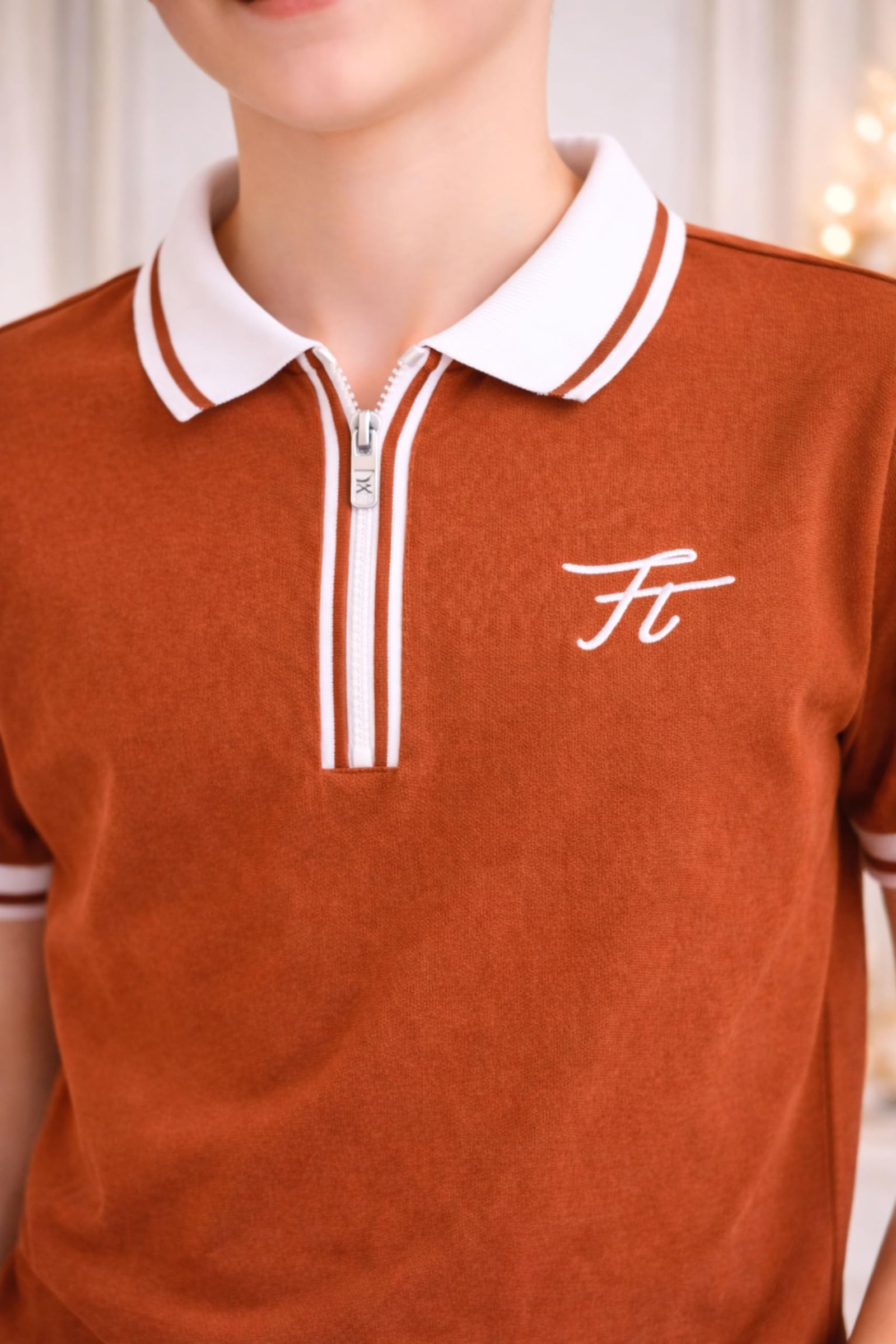 TotzTouch T Shirt for Kids Boys Rusty Brown Color 13-14 Years (Polo Collar Tshirt Zipper Styling Pack of 1)
