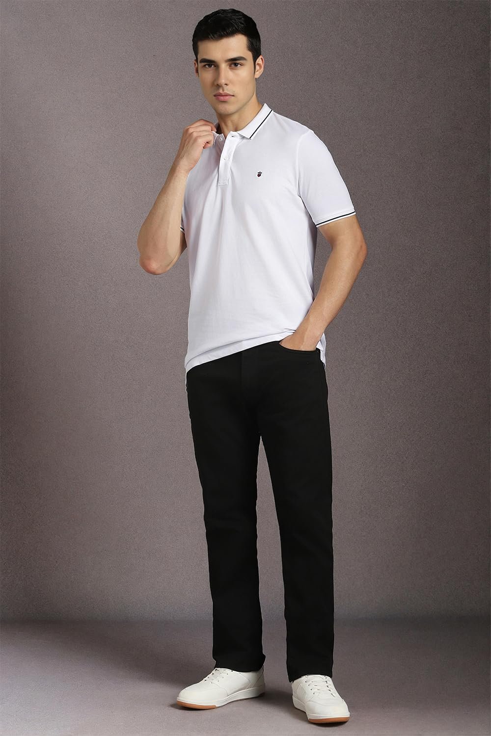 Louis Philippe Men White Solid Polo Neck T-Shirt