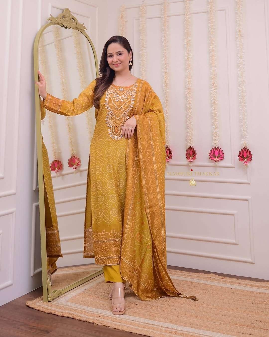 Women's Silk Embroidered Straight Kurti with Pant and Dupatta Set (Yellow)