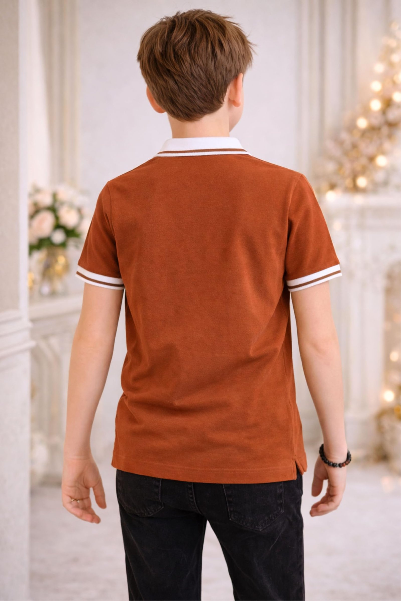 TotzTouch T Shirt for Kids Boys Rusty Brown Color 13-14 Years (Polo Collar Tshirt Zipper Styling Pack of 1)