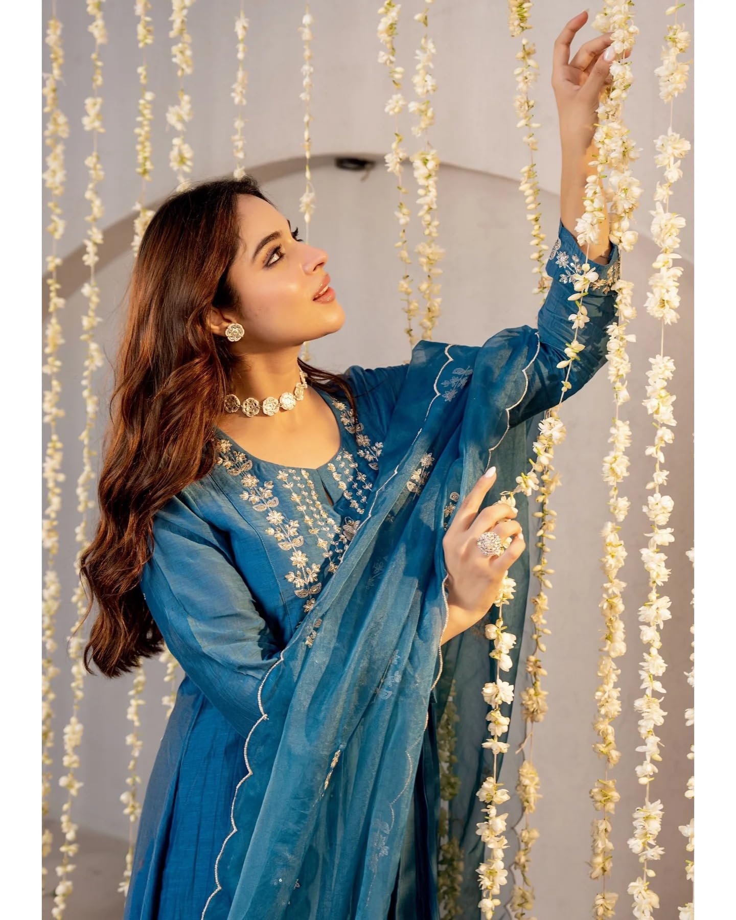 Nermosa Women Embroidery Solid A-Line Kurta and Pant Set with Dupatta (IN, Alpha, Morepeach)