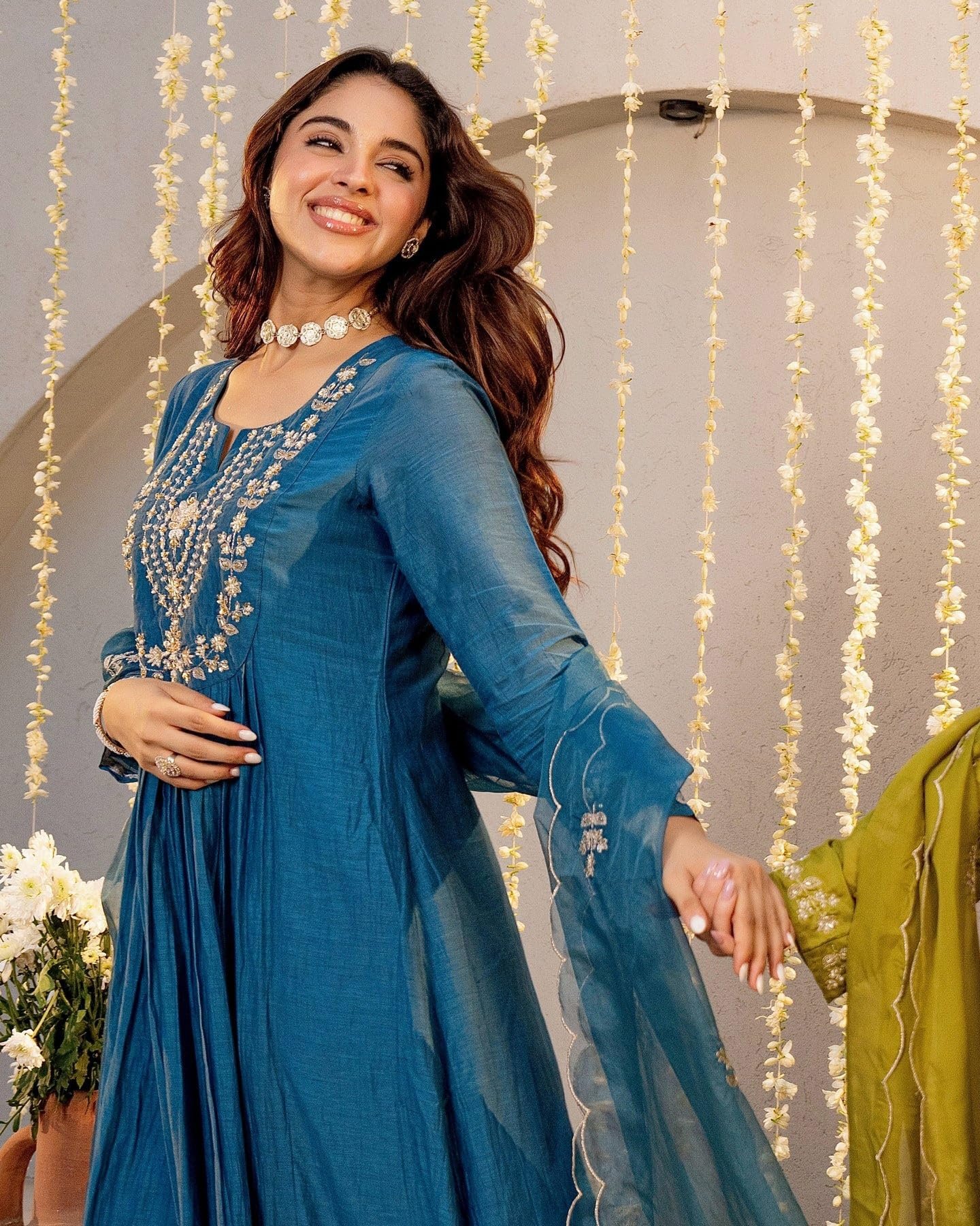 Nermosa Women Embroidery Solid A-Line Kurta and Pant Set with Dupatta (IN, Alpha, Morepeach)