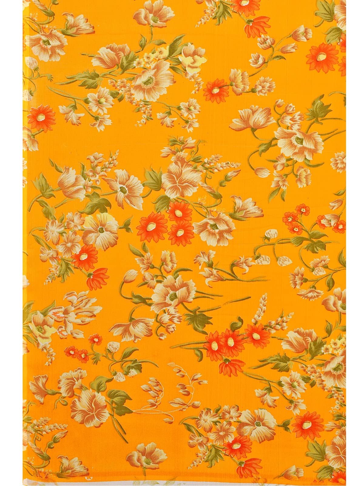 SIRIL Women's Floral Printed Georgette Saree with Blouse(2082S642_Yellow)