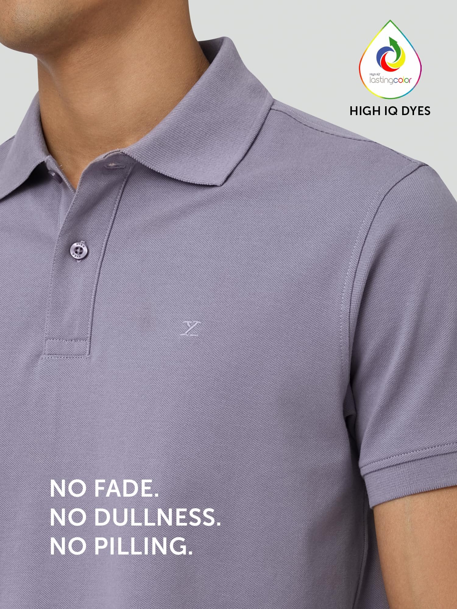 XYXX Men 100% Cotton Polo Tshirt, Regular Fit, Solid, Pack of 1, XYPTSRT17L, Misty Lilac