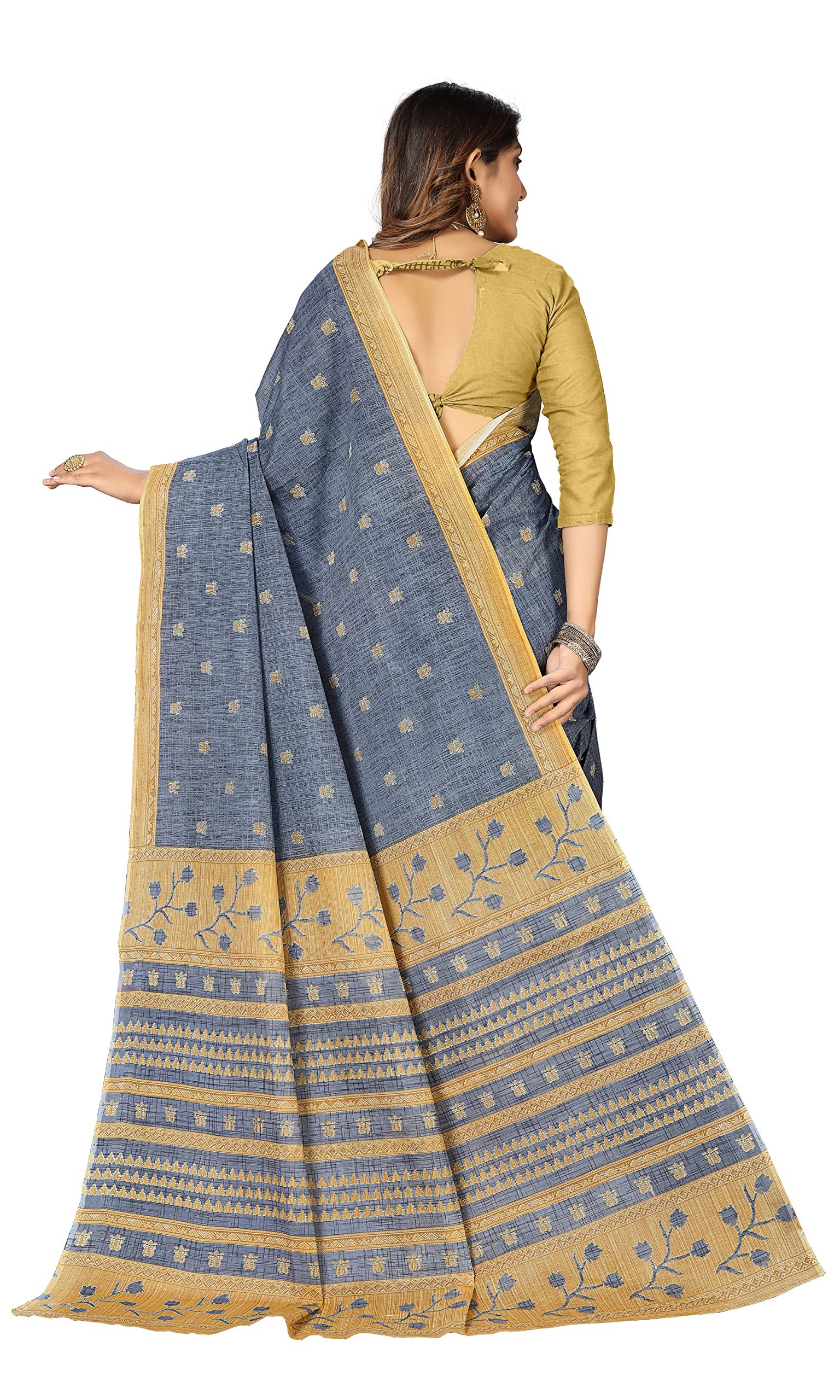RATAN Women's Woven Cotton Saree Without Blouse Piece (Frsl-29257_Grey)