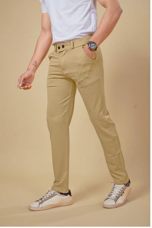 Men's Slim Fit Cargo Trousers | Stretchable Formal Men Trousers | Stylish Slim Fit Trouser for Men | Polycotton Knitted Fabric Pant for Man