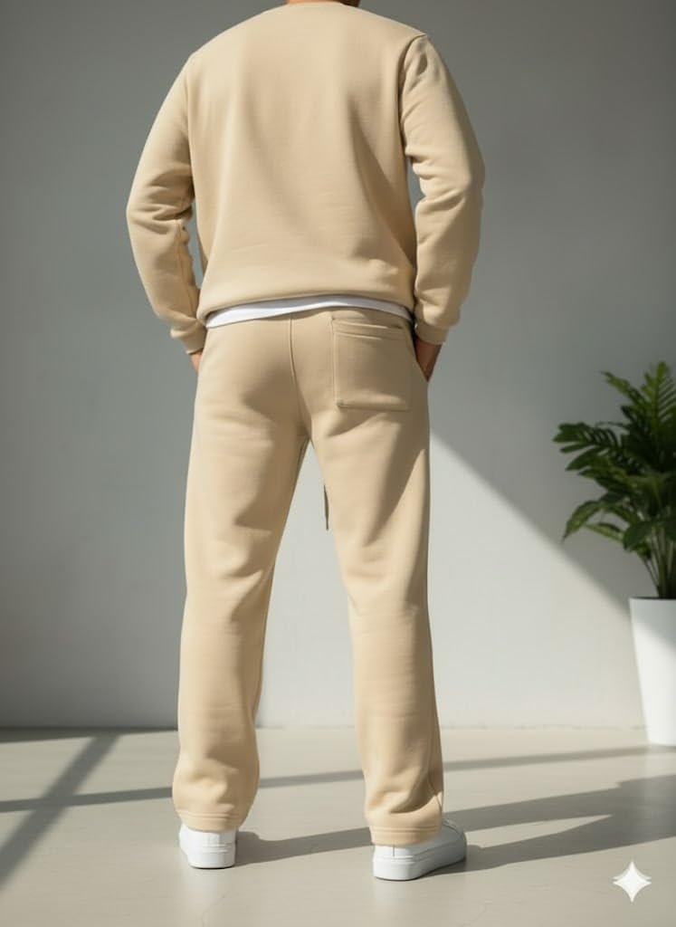 Men's Baggy Beige Track Pants | Oversized Loose Fit Sweatpants | Comfortable Fleece Joggers for Casual Wear (in, Alpha, M, Big, Beige)