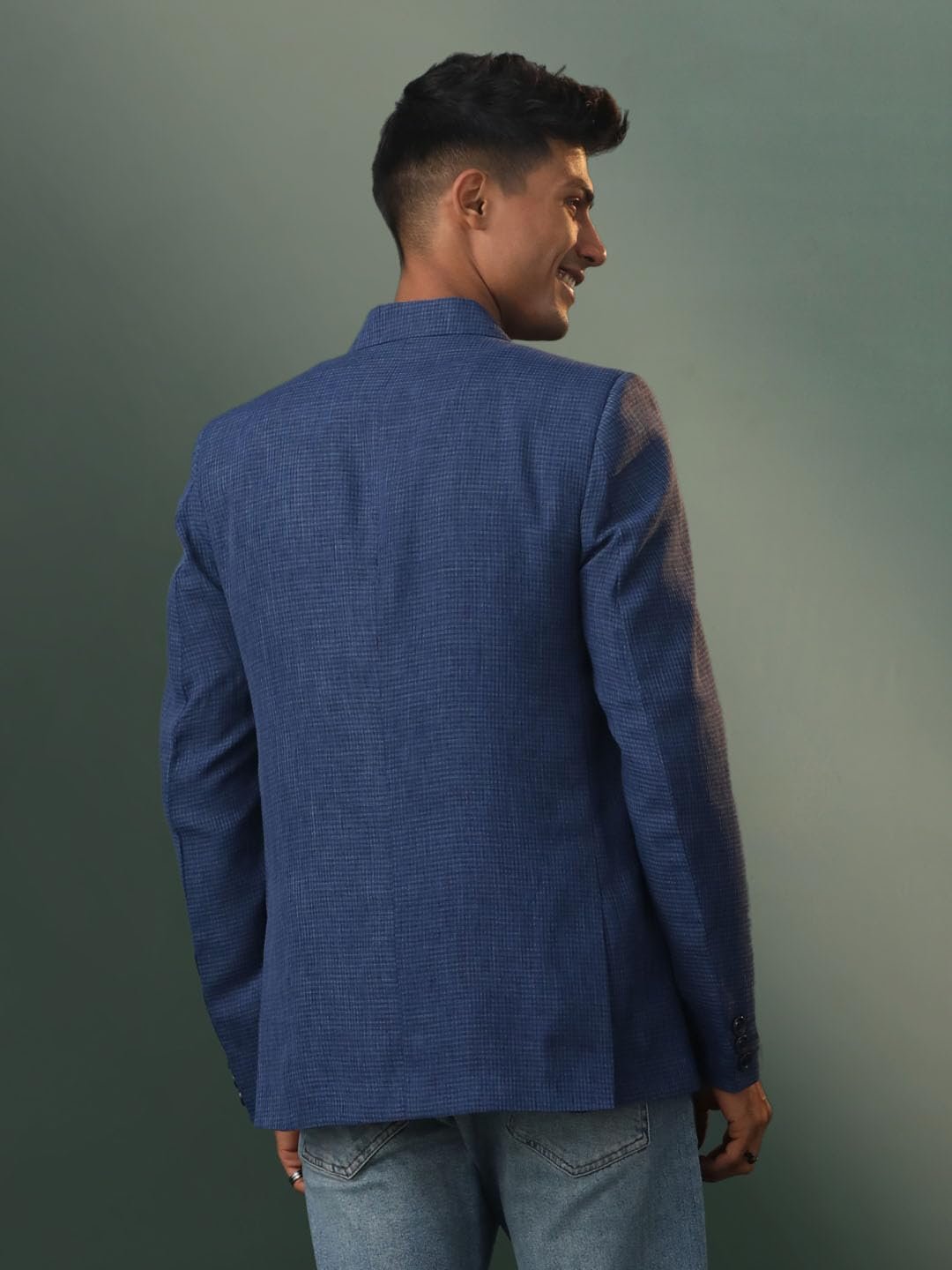 Men's Jute Silk Blazer I All Printed Checked Slim Fit Blazer I Everyday Casuals Festive Blazer for Men_VSHVMCT032BU_42 Blue