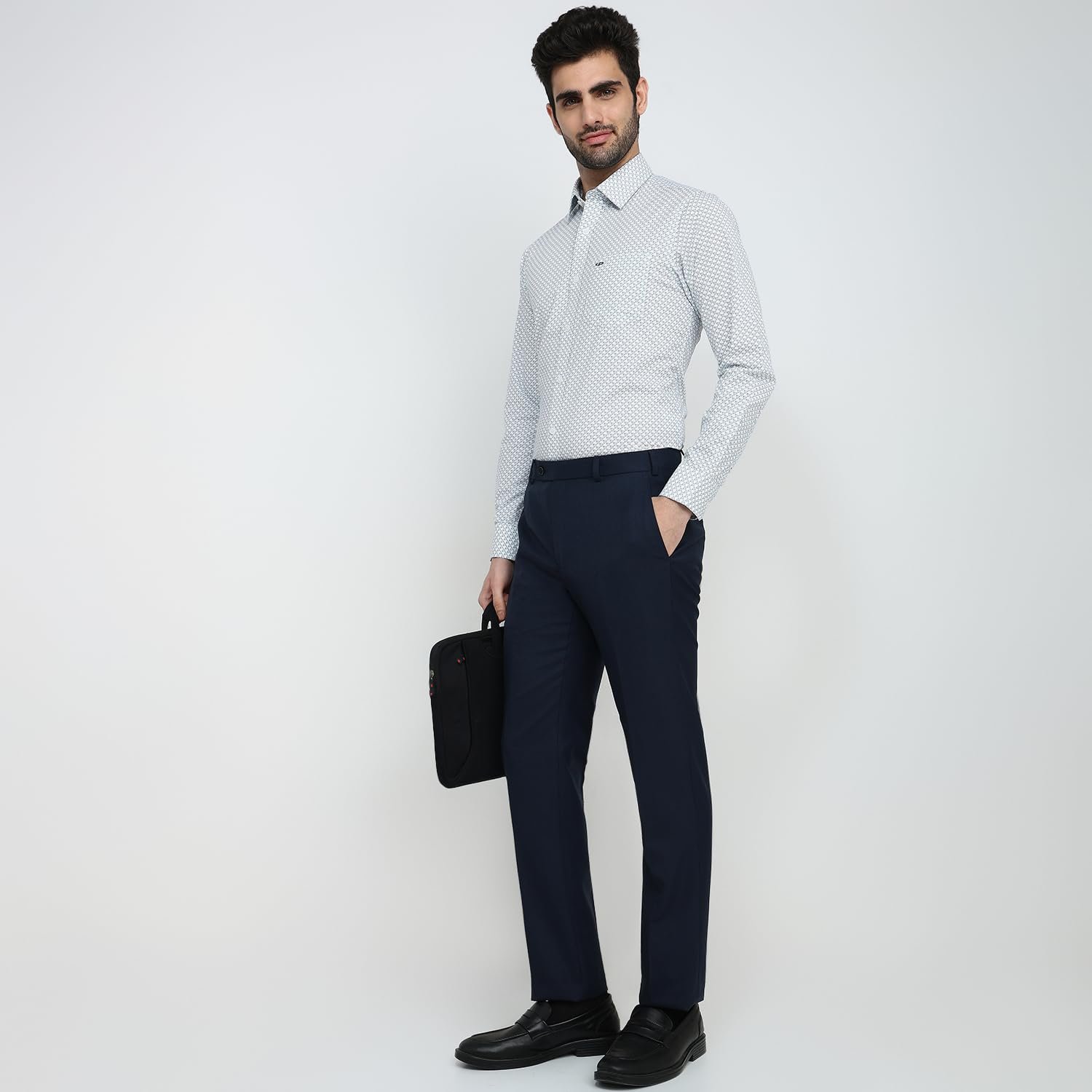 Men Contemporary Fit Shark Skin Pattern Poly Wool Blend Flat Front Formal Trouser
