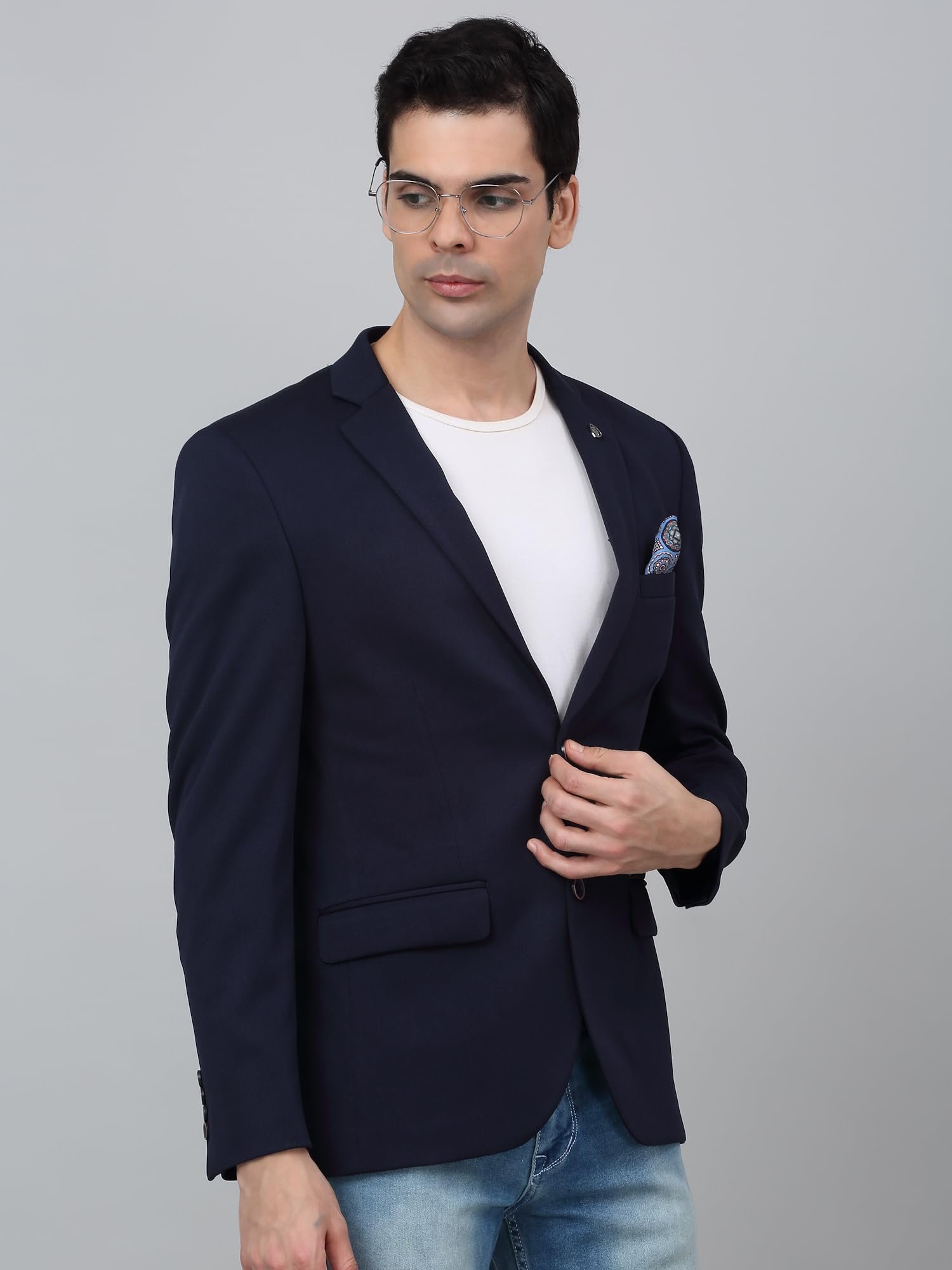 Self Design Navy Blue Full Sleeves Notch Lapel Casual Blazer for Men | Casual Blazer for Men | Men Blazer for Casual (MBZC00069_Navy_38)