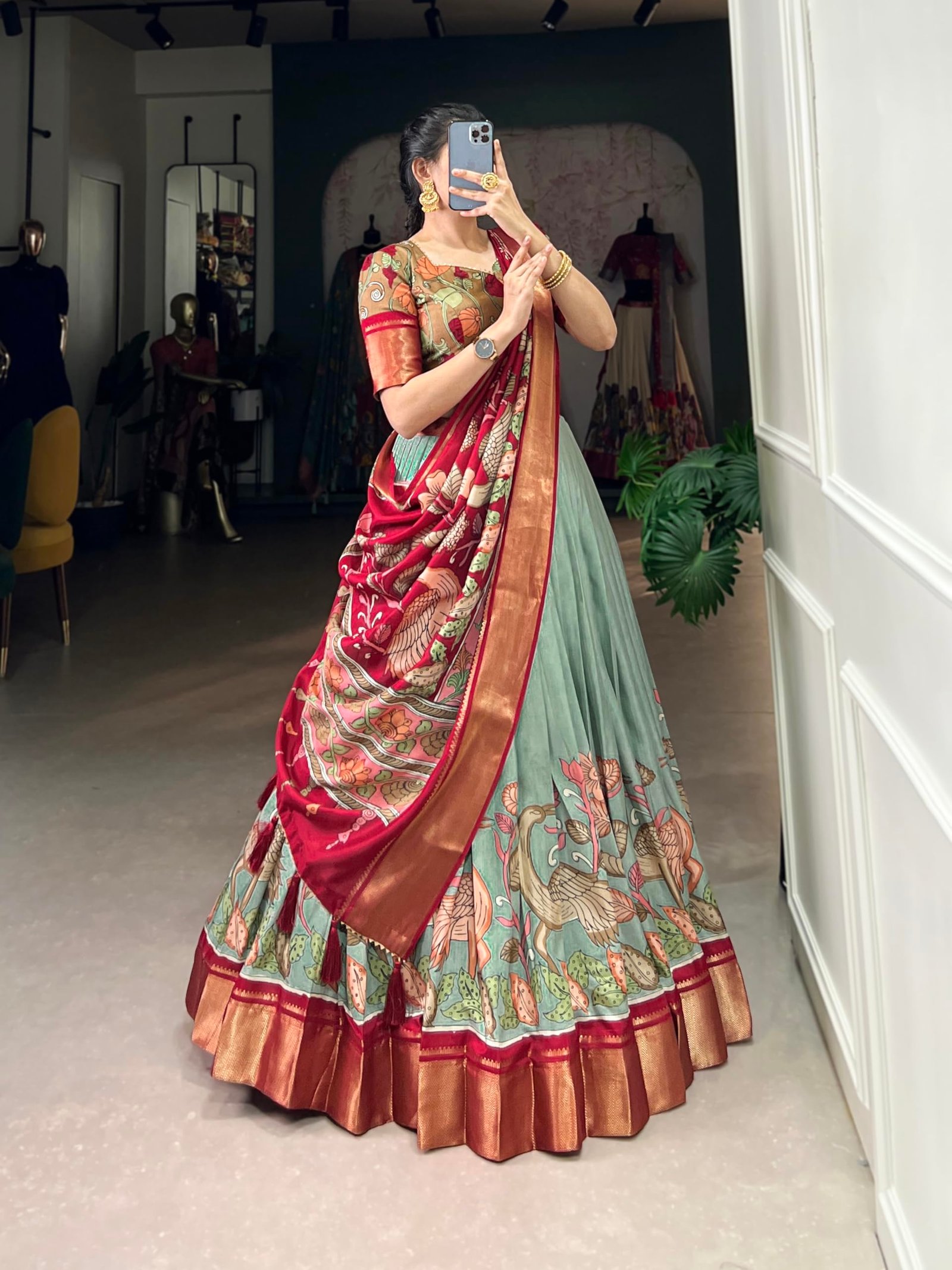 Women Tussar Silk Semi Stitched Wedding Special Foil Work Lehenga Choli For Any Occasion (Pista), Free Size