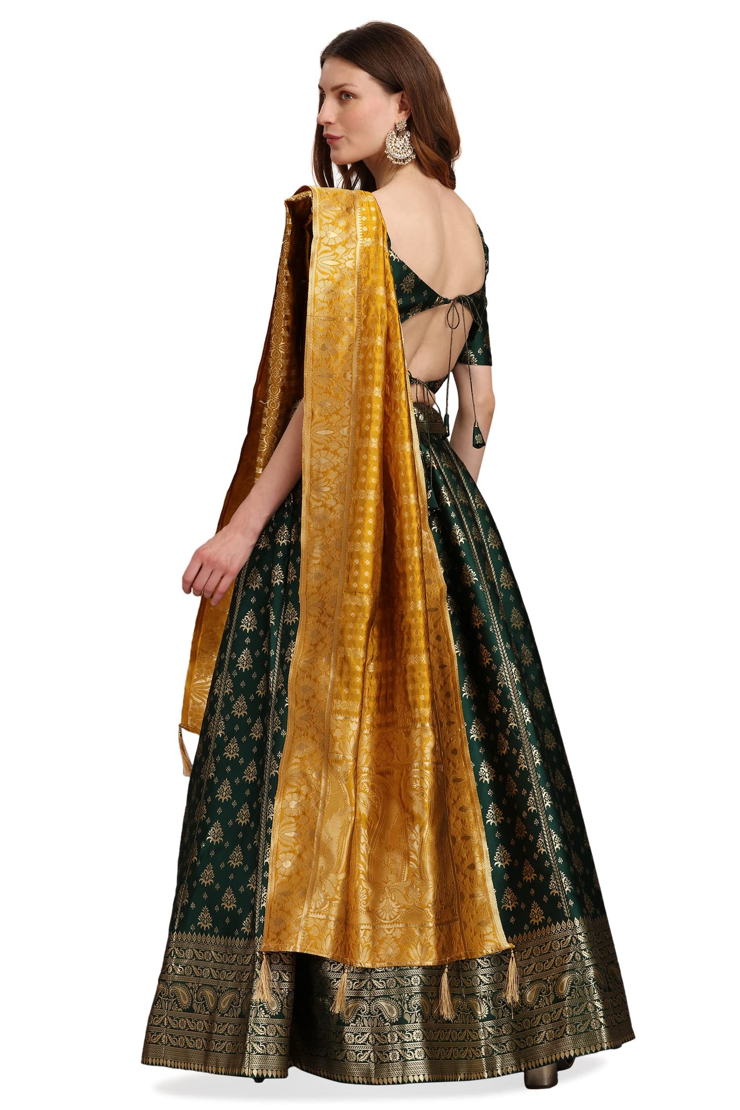 Women's Jacquard Semi-Stitched Lehenga choli (Trisha-D-Green_Green_Free Size)