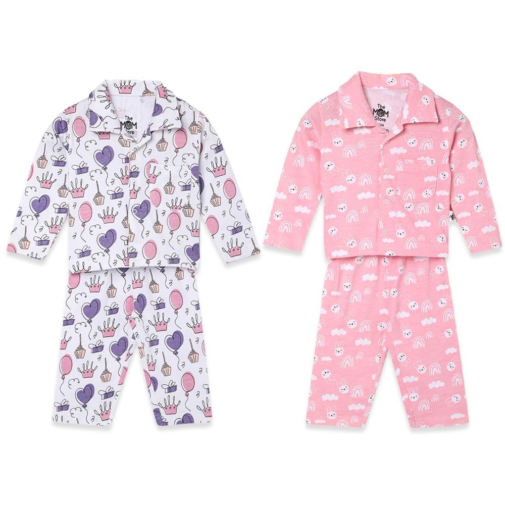 Cotton Night Suit for Kids Boys and Girls | Breathable Night Dress for Kids Boys and Girls | Printed Pajama Set | All-Season Daily Use Sleepwear | Party, Bunny