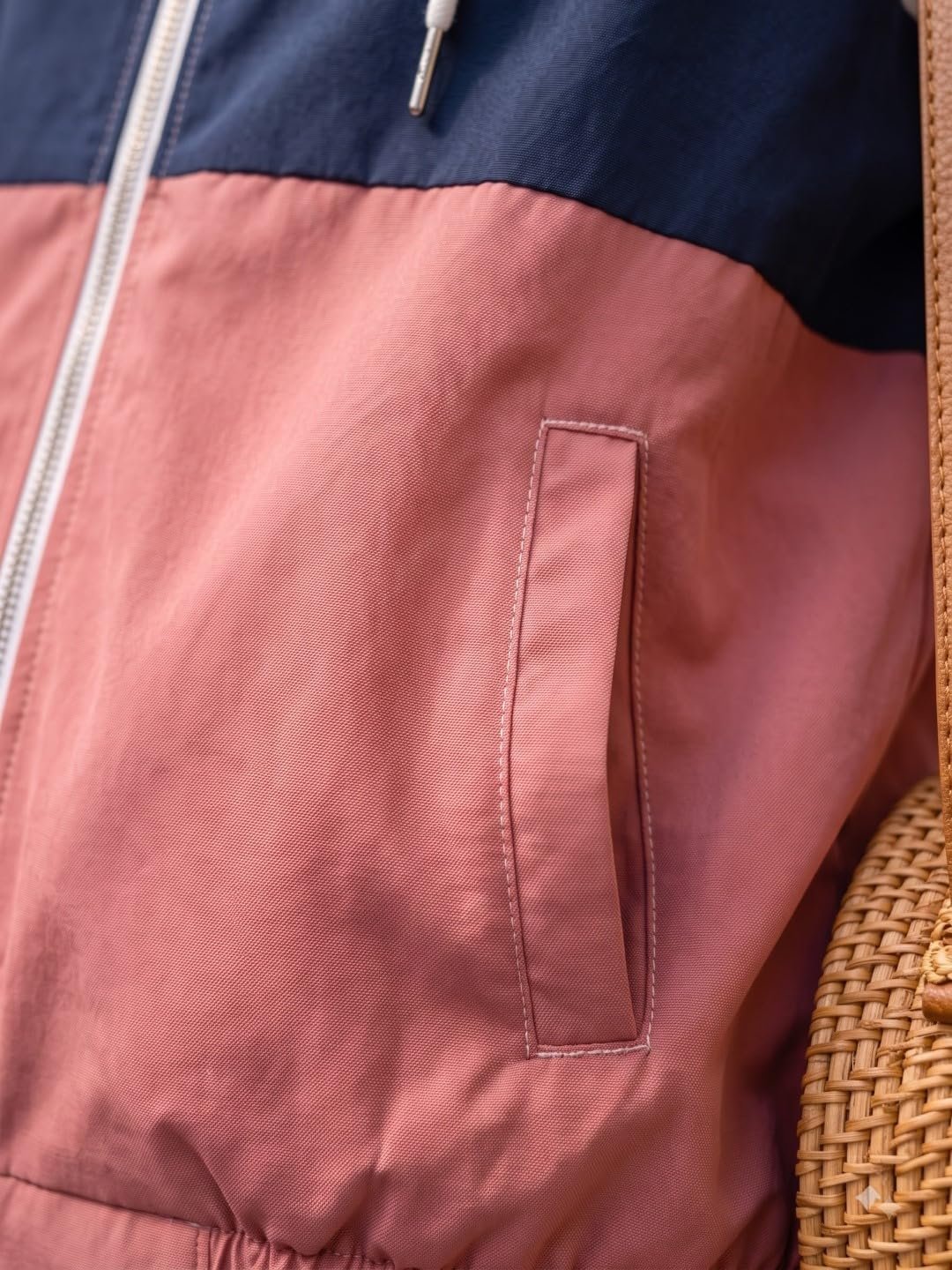 Women’s Hooded Full Zip Color Block Jacket, Lightweight Travel Outerwear