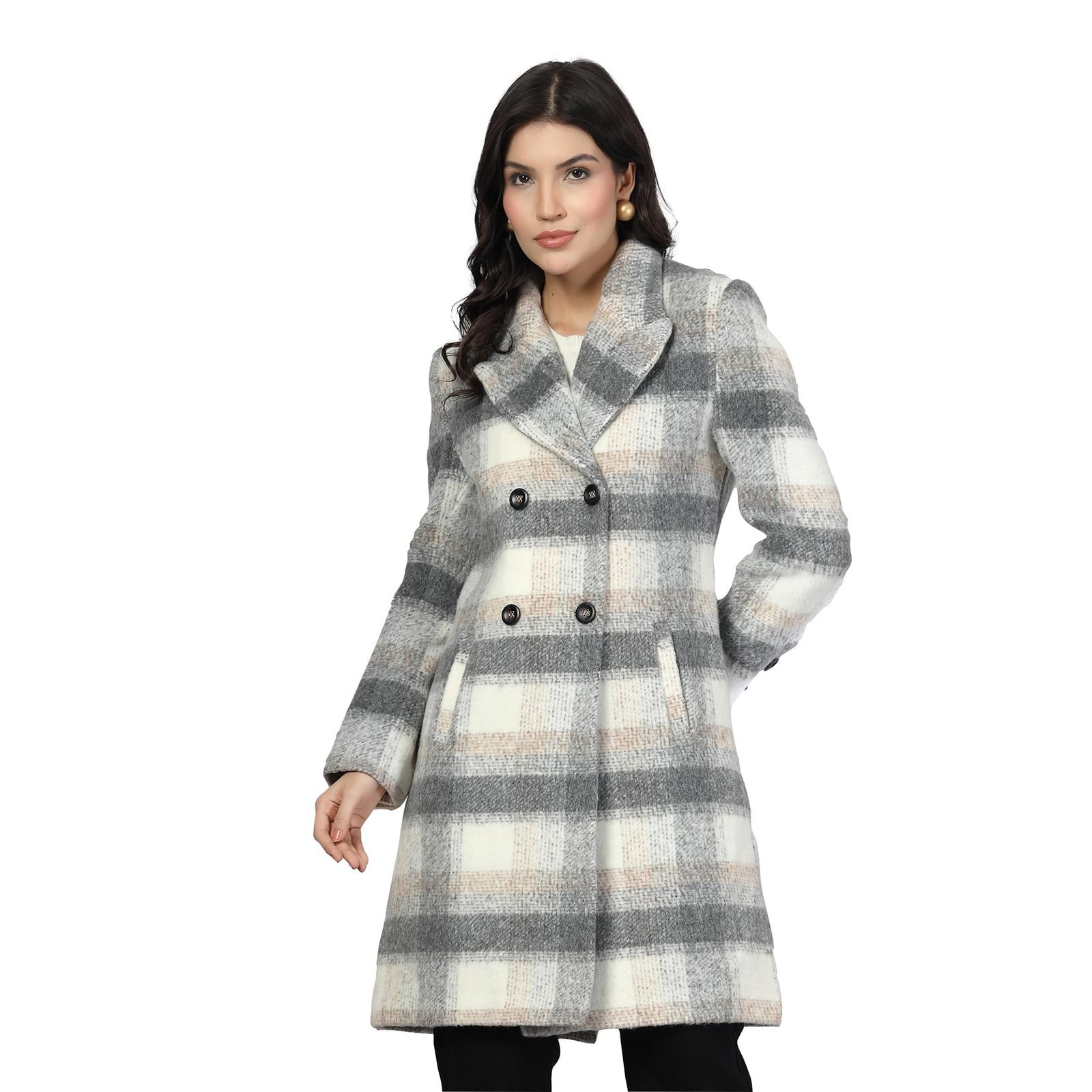 Women Double-Breasted Long Coat Grey
