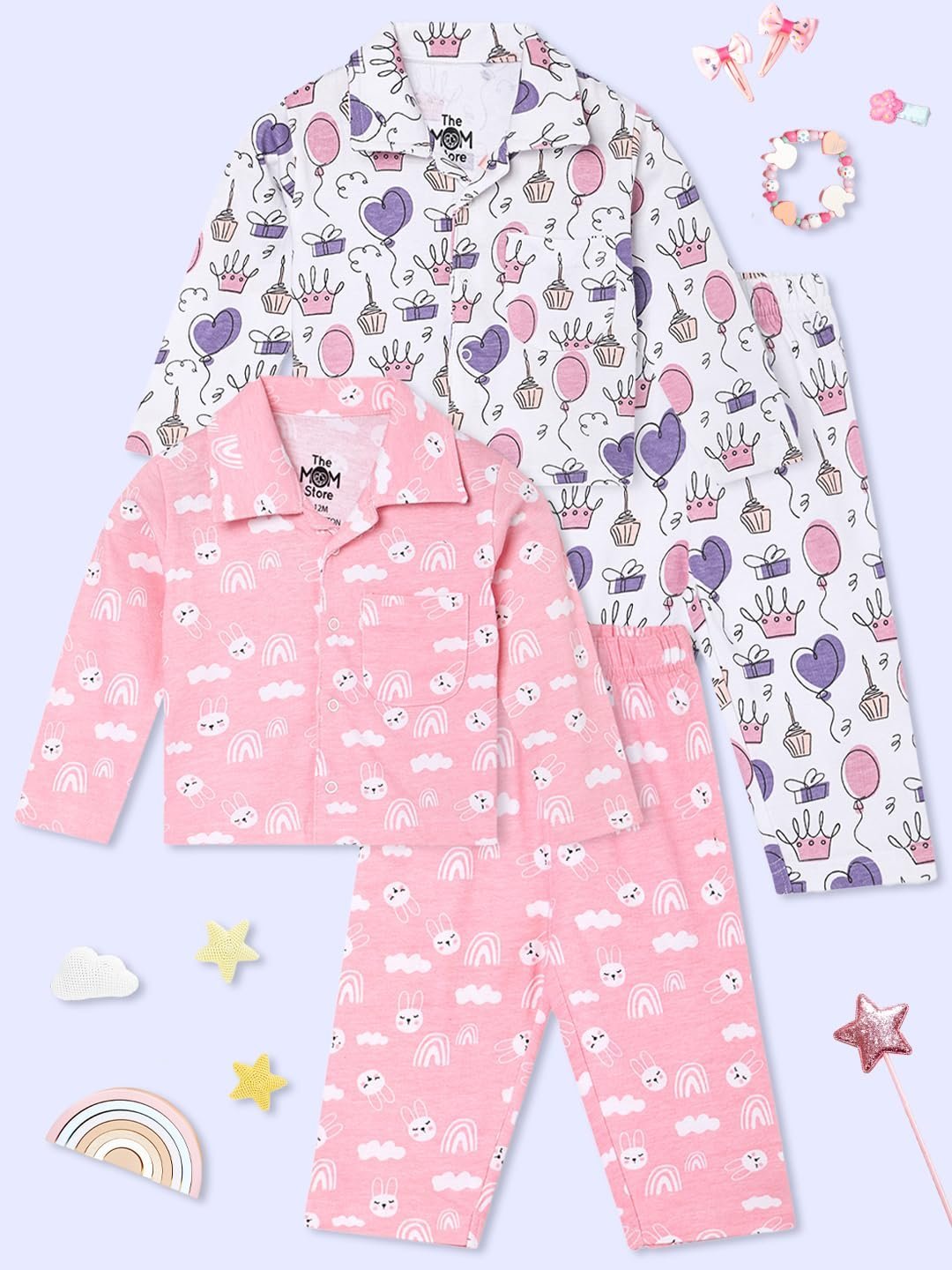 Cotton Night Suit for Kids Boys and Girls | Breathable Night Dress for Kids Boys and Girls | Printed Pajama Set | All-Season Daily Use Sleepwear | Party, Bunny
