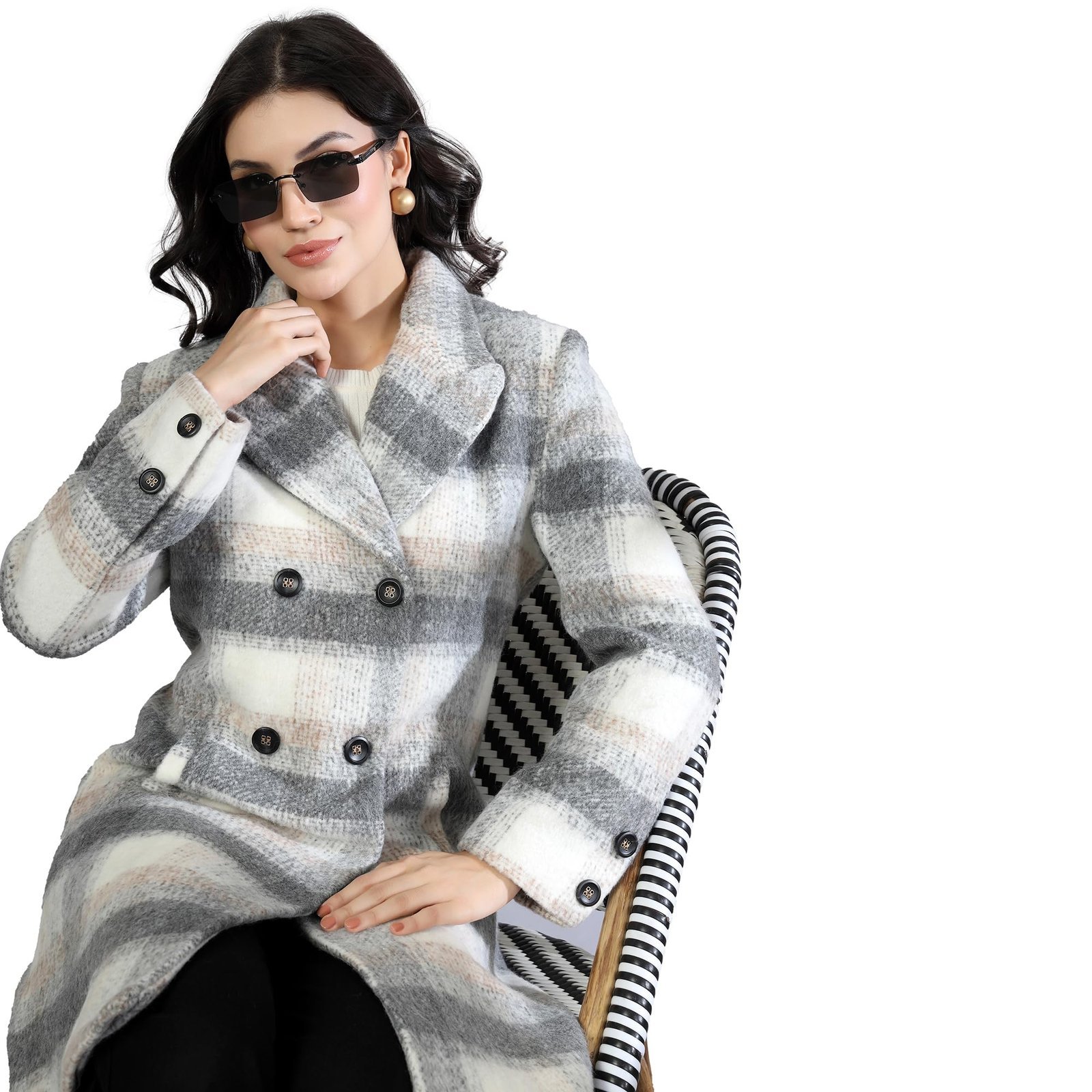 Women Double-Breasted Long Coat Grey