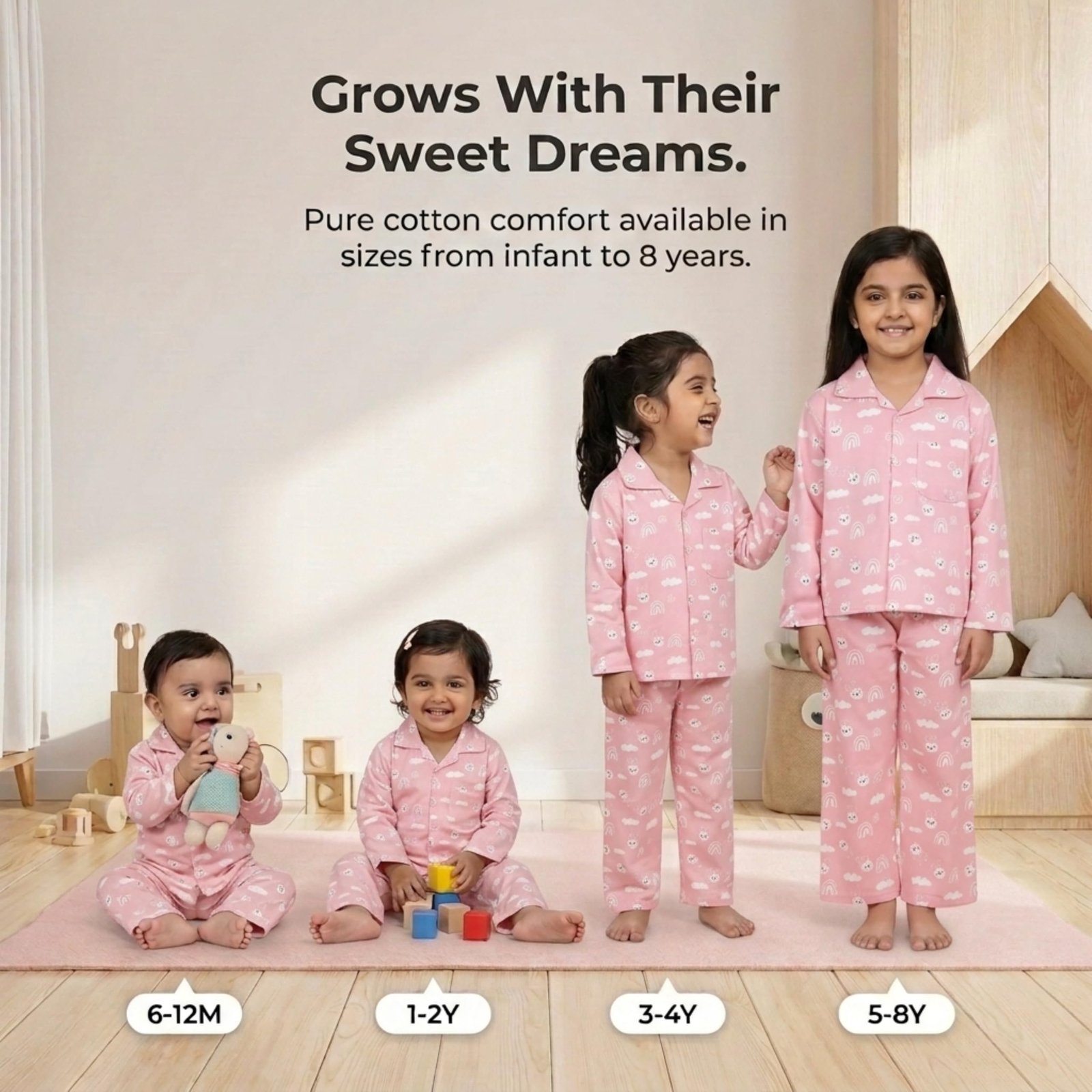 Cotton Night Suit for Kids Boys and Girls | Breathable Night Dress for Kids Boys and Girls | Printed Pajama Set | All-Season Daily Use Sleepwear | Party, Bunny